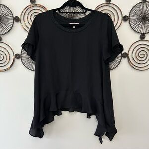 Juicy Couture Black Asymmetrical Ruffled Blouse
